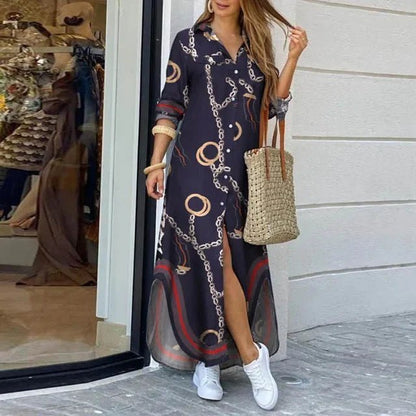 Casual Dresses Women Long Sleeve Shirt Dress Printed OL Long Dresses Laides Loose Party Dress Maxi Dress Vestido Casual - EverHype