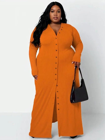 Ribbed Dress for Women Winter Warm Knitted Dress Single - buttons Elegant Cardigan Plus Size Dresses Wholesale Bulk Dropshipping - EverHype