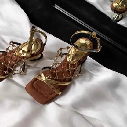 2025 New Summer Rhinestone Sandals Women's Block Heel High Heels - EverHype