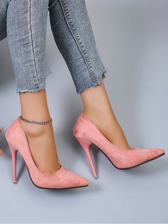 Aphixta 4.72 Inch Super High Stiletto Heels Pumps Women Solid Office Flock Pointed Toe Party Shoes Woman Plus Large Size 44 45 - EverHype