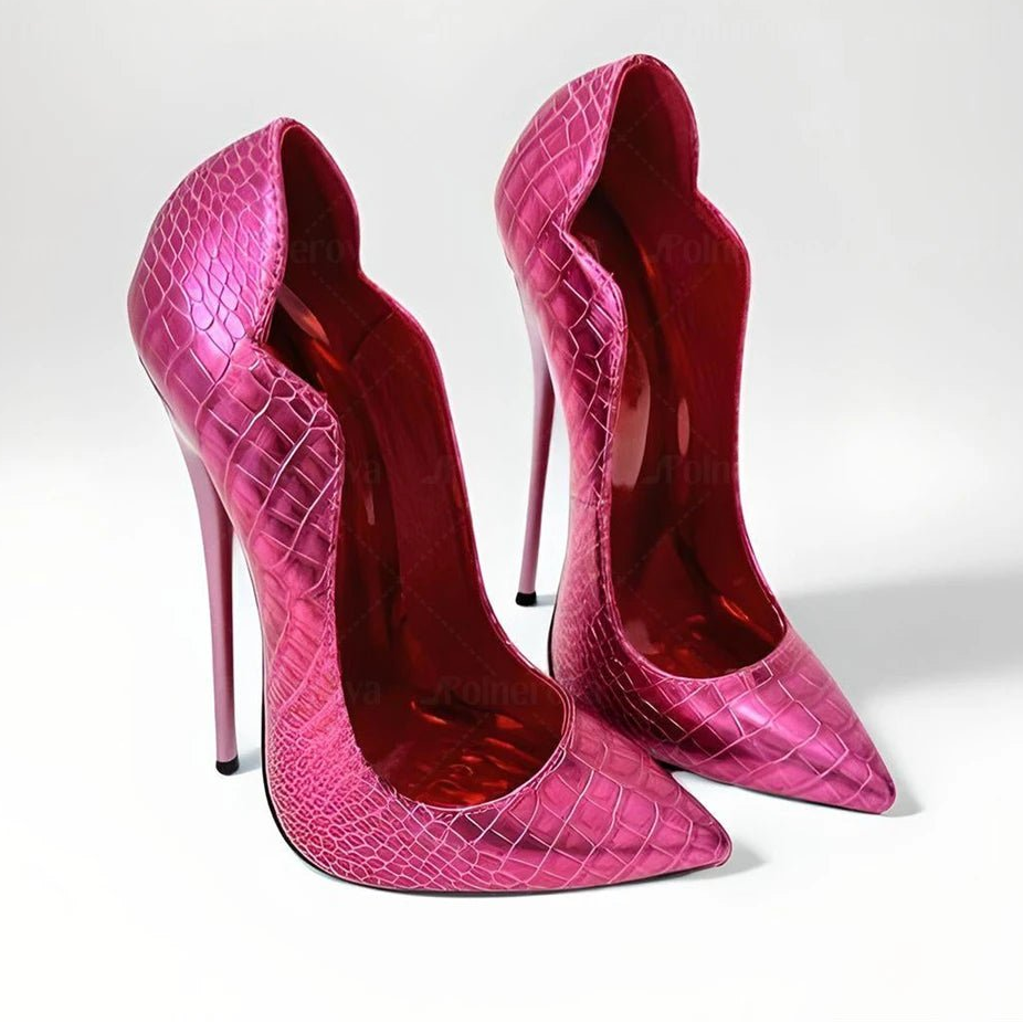 16cm Metallic Croc Pumps Pointed Toe Stiletto High Heels Slip on Pumps Designer Style Classic Heels for Women Customized Colors - EverHype