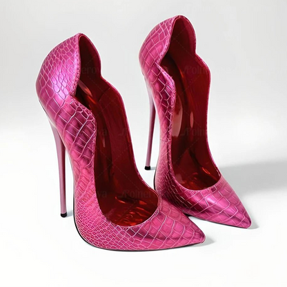 16cm Metallic Croc Pumps Pointed Toe Stiletto High Heels Slip on Pumps Designer Style Classic Heels for Women Customized Colors - EverHype