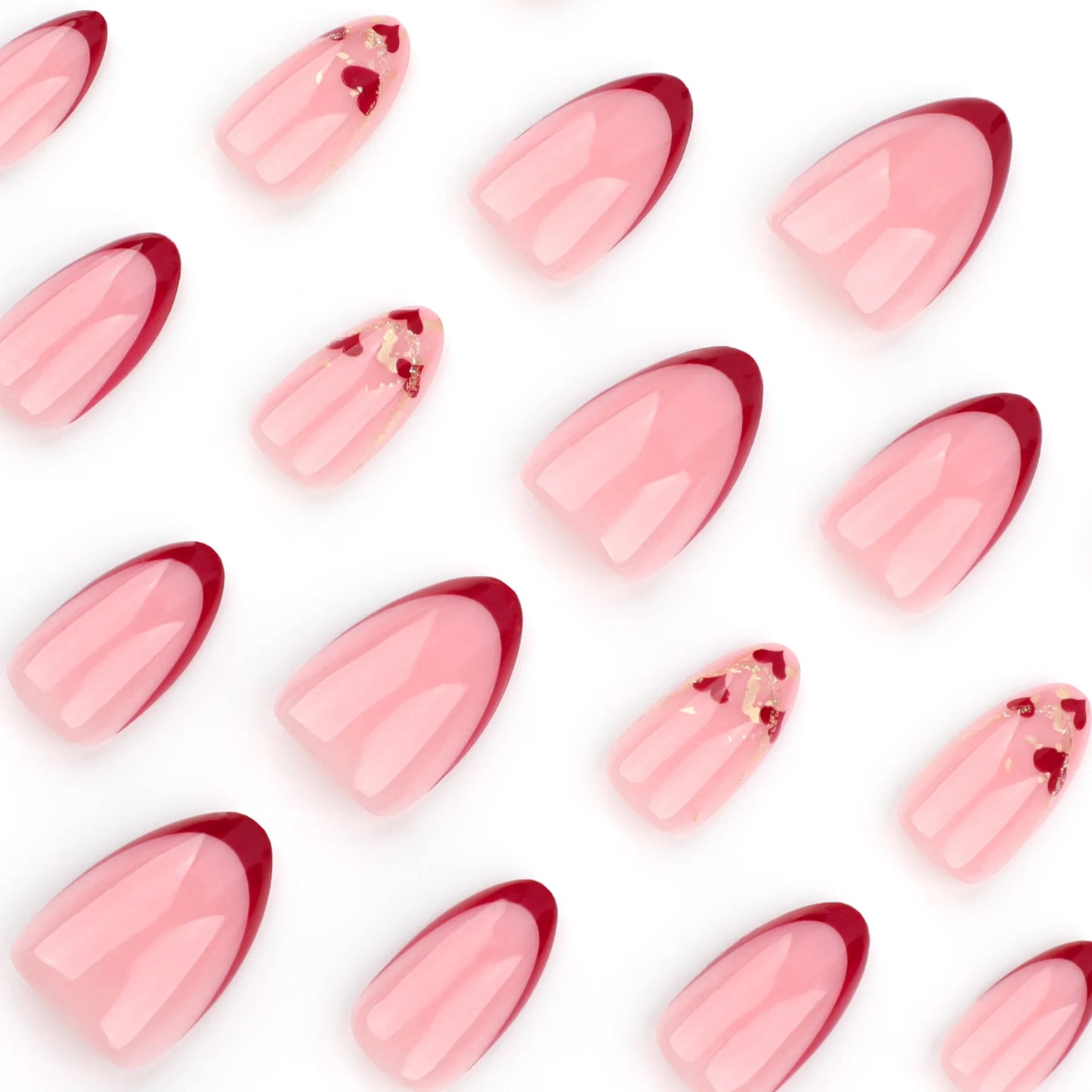 24pcs Valentine'S Day Press On Nails Set Short Almond Shaped Glossy Red Nails with Heart Glitter Pattern False Nails For Party - EverHype