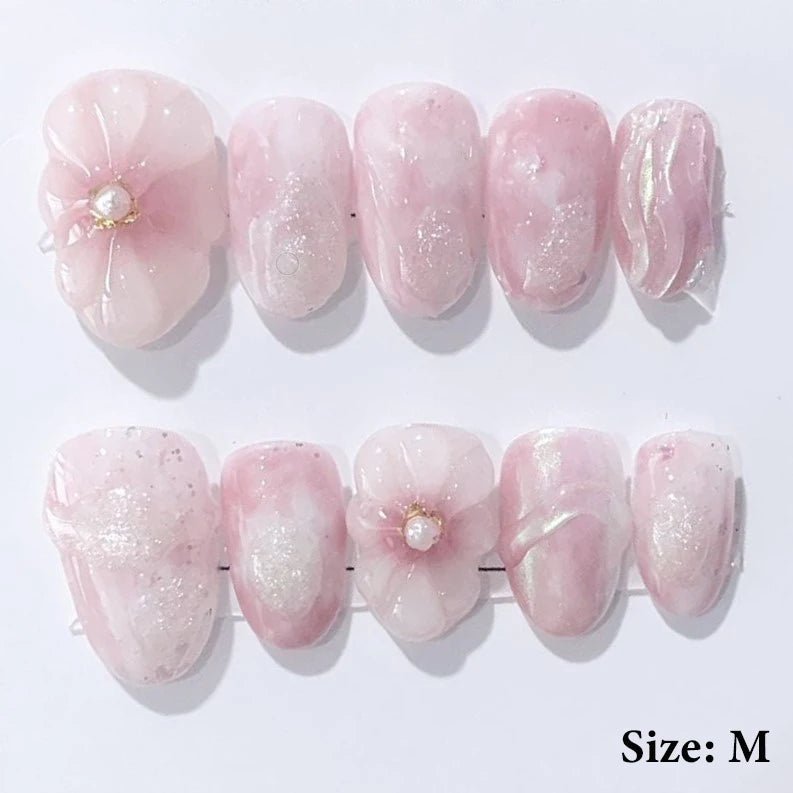 Summer Nails Shell 3D Jelly Spring Flowers Gel Nail Art Vacation Holiday Trendy Flower Almond French Tip Handmade Press on Nails - EverHype