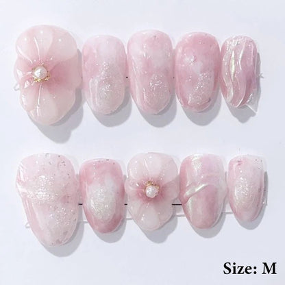 Summer Nails Shell 3D Jelly Spring Flowers Gel Nail Art Vacation Holiday Trendy Flower Almond French Tip Handmade Press on Nails - EverHype