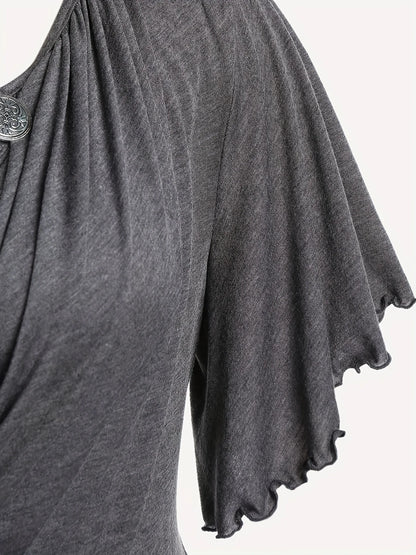 European and American new hit fashion women's pleated chain embellished V - neck plus - size T-shirt top - EverHype