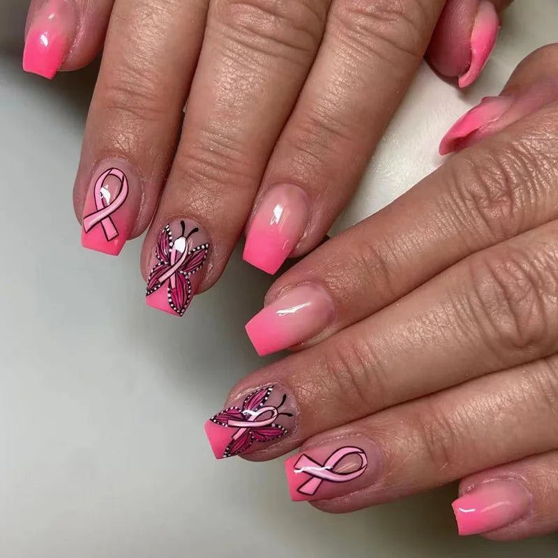 24Pcs Short Square Head Fake Nail with Colorful Flower Designs Wearable French False Nails Ballet Finished Jelly Stick on Nails - EverHype