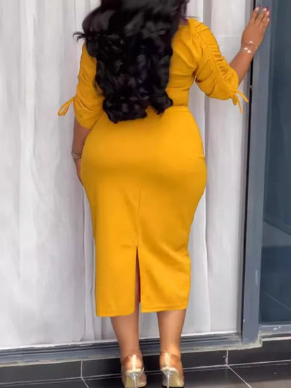 L - 4XL Plus Size Clothes Dresses Women Robes Summer Autumn 3/4 Sleeve Street Style Casual 3XL 4XL Big Size Midi Dress Oversized - EverHype