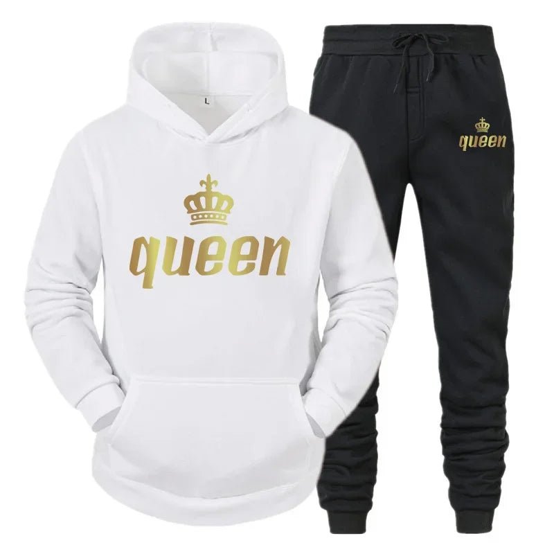 👑 King & Queen Couple Sweatsuit Bundle - 4 Piece Set | His & Hers Matching Hoodie & Jogger Pants - EverHype