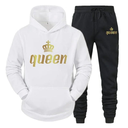 👑 King & Queen Couple Sweatsuit Bundle - 4 Piece Set | His & Hers Matching Hoodie & Jogger Pants - EverHype