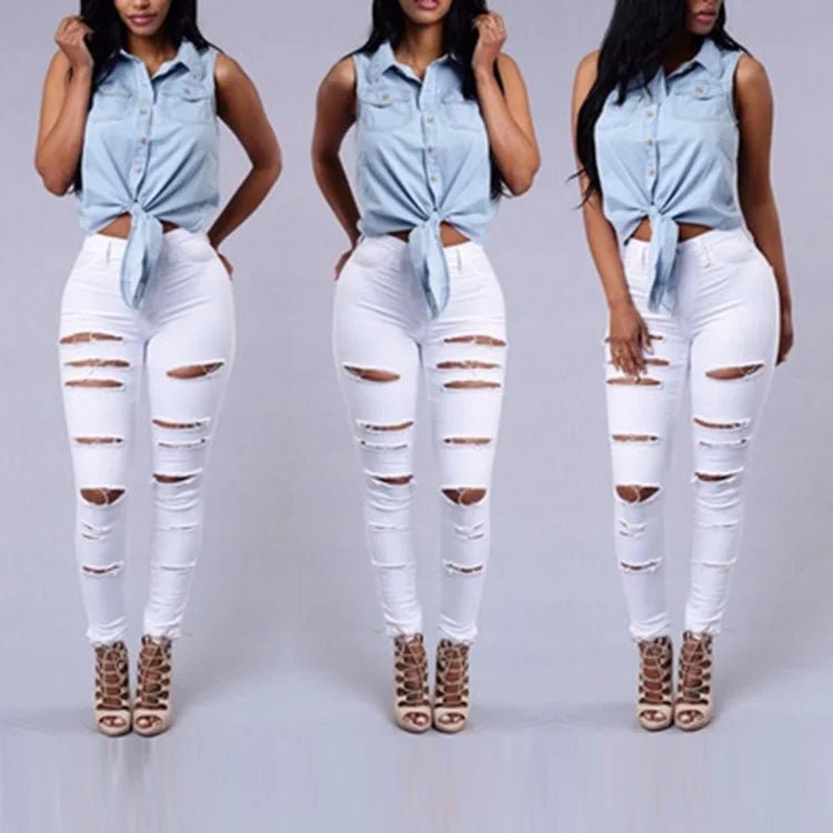 Ripped Skinny Jeans - Black & White Elastic Denim Pencil Pants | S - 3XL - EverHype