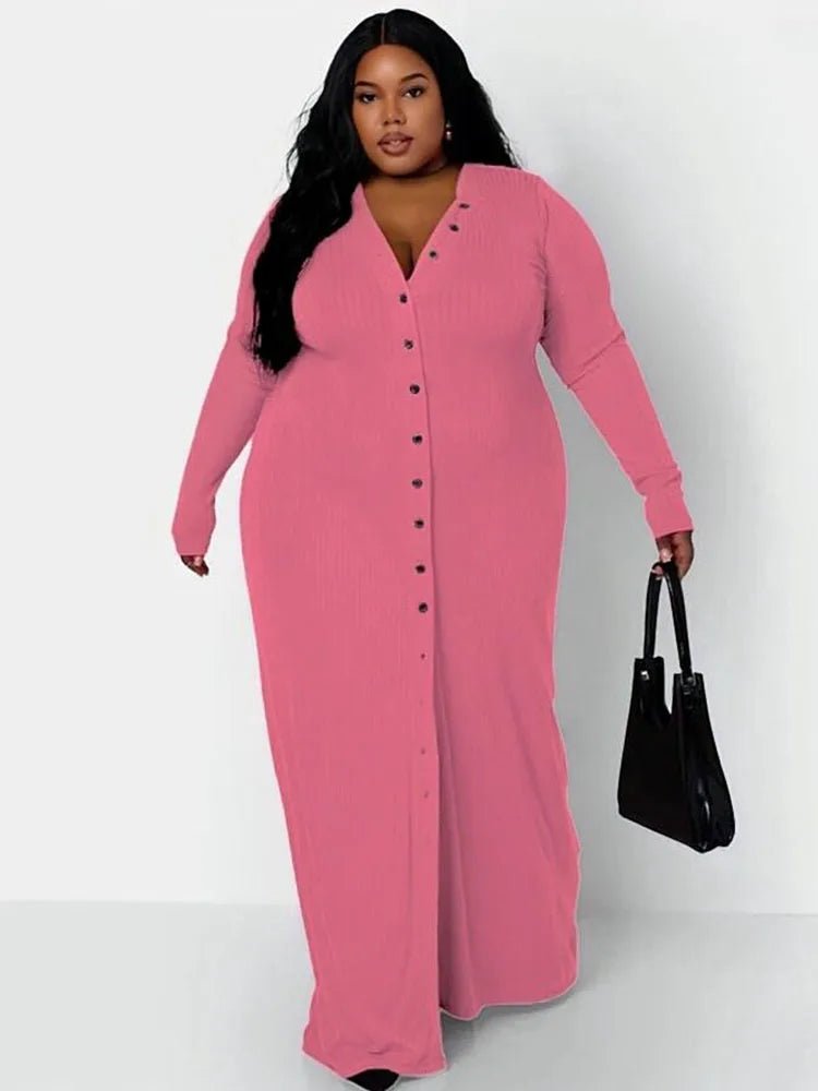 Ribbed Dress for Women Winter Warm Knitted Dress Single - buttons Elegant Cardigan Plus Size Dresses Wholesale Bulk Dropshipping - EverHype