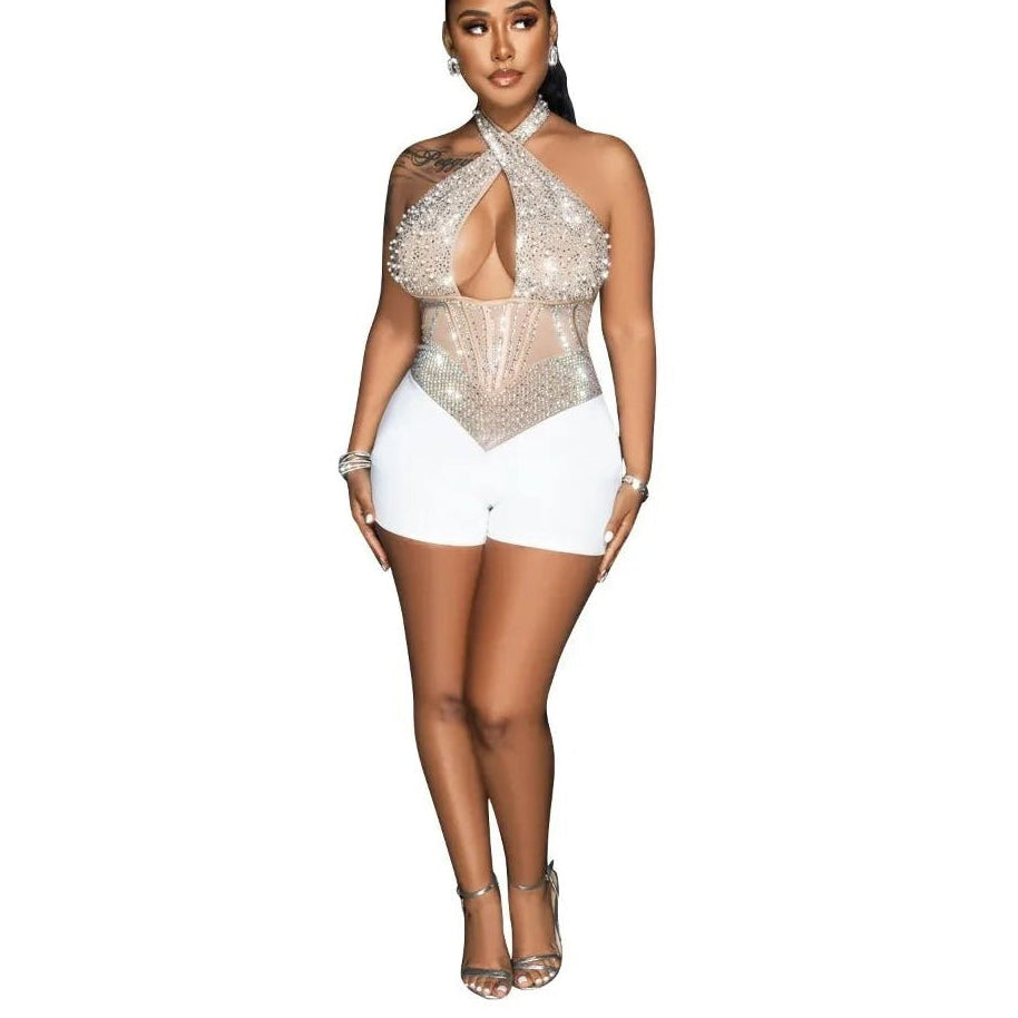 Gold Rhinestone Jumpsuit - Crystal Corset Bodycon Romper | Luxury Evening Party - EverHype