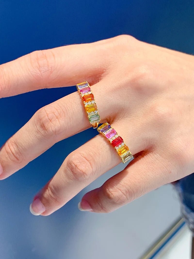 18K Yellow Gold Sapphire Ring - Natural Diamond & Sapphire for Women - EverHype