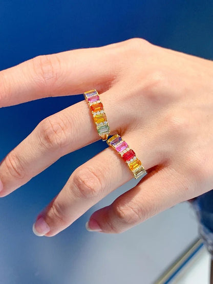 18K Yellow Gold Sapphire Ring - Natural Diamond & Sapphire for Women - EverHype