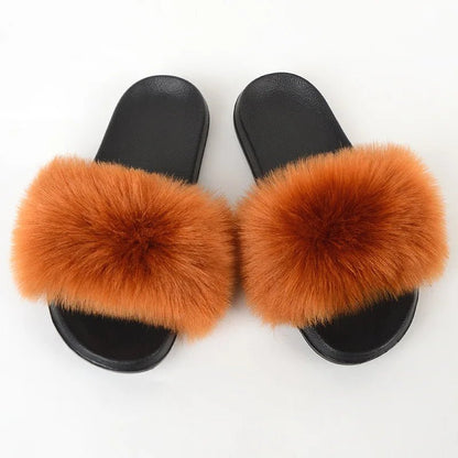 Luxury Fluffy Fur Slippers - Women's Indoor Warm Plush Slides - EverHype