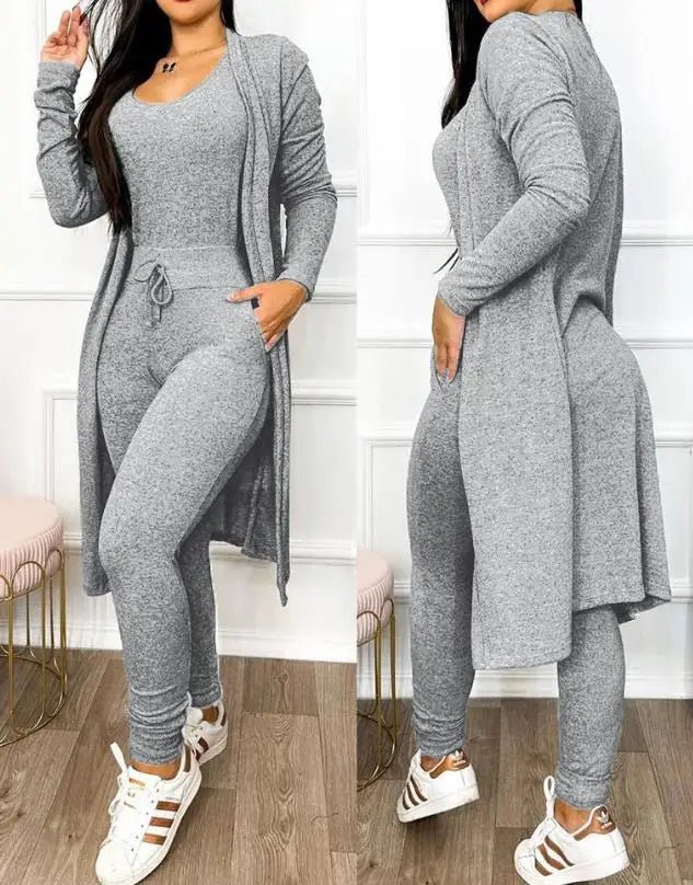 2 - Piece Jumpsuit & Coat Set - Women's Spring Fashion Outfit | Sleeveless Skinny Fit - EverHype