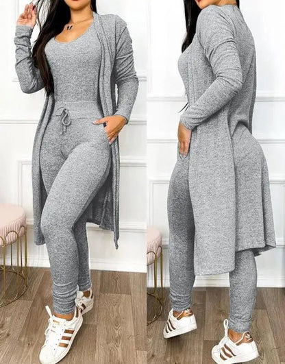 2 - Piece Jumpsuit & Coat Set - Women's Spring Fashion Outfit | Sleeveless Skinny Fit - EverHype