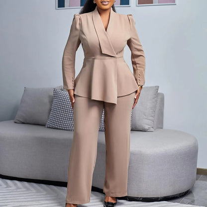 2 Piece Women Sets 2025 New Arrival Plus Size Spring Autumn Matching Sets Red Two Pieces Sets Top Pants Suits Outfits Clothing - EverHype