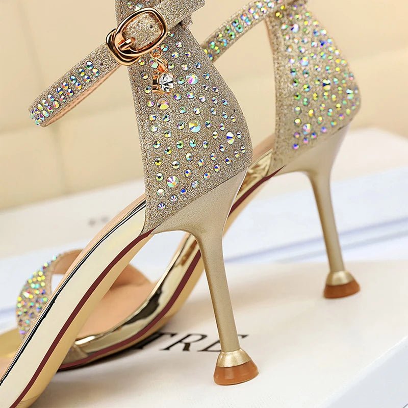 BIGTREE Shoes Rhinestone High Heels Women Pumps Sexy Kitten Heels Party Shoes Open Toe Women Sandals Heel Stiletto Wedding Shoes - EverHype
