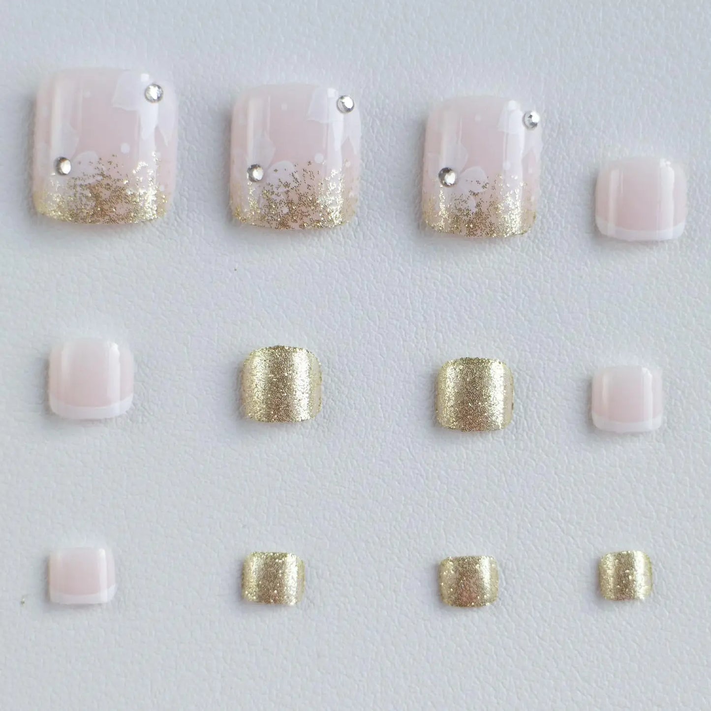 24pcs Glitter Crystal French Press On Toenails Diamond Decor False Toe Nails Square Head Artificial Nails Patch Removable Nail - EverHype