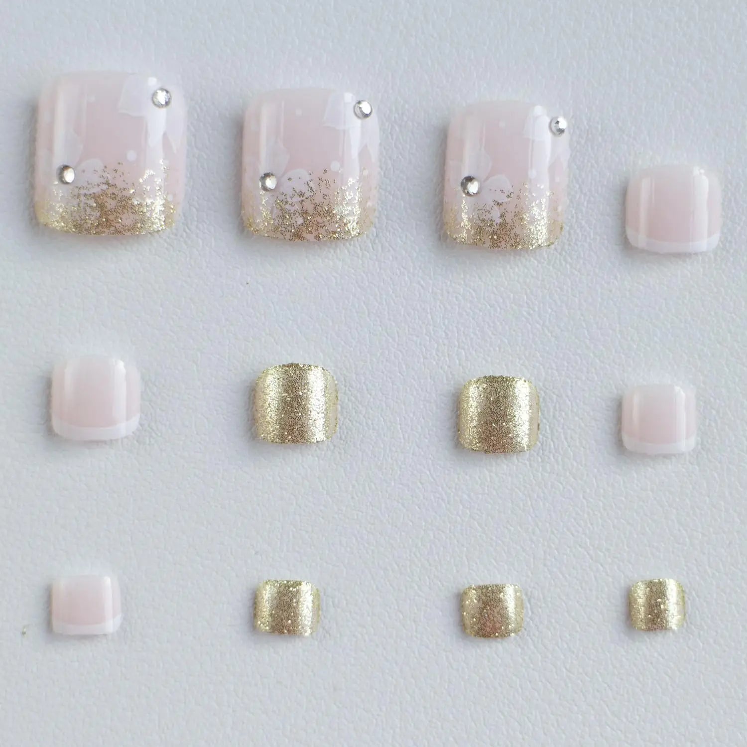 24pcs Glitter Crystal French Press On Toenails Diamond Decor False Toe Nails Square Head Artificial Nails Patch Removable Nail - EverHype