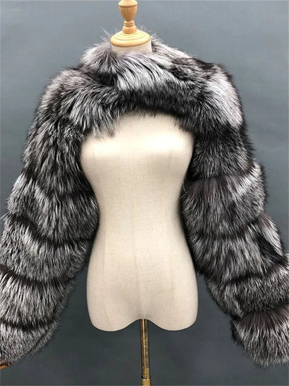 Faux Fur Jacket - Cropped Long Sleeve Coat for Women | Winter Warm Clothes - EverHype
