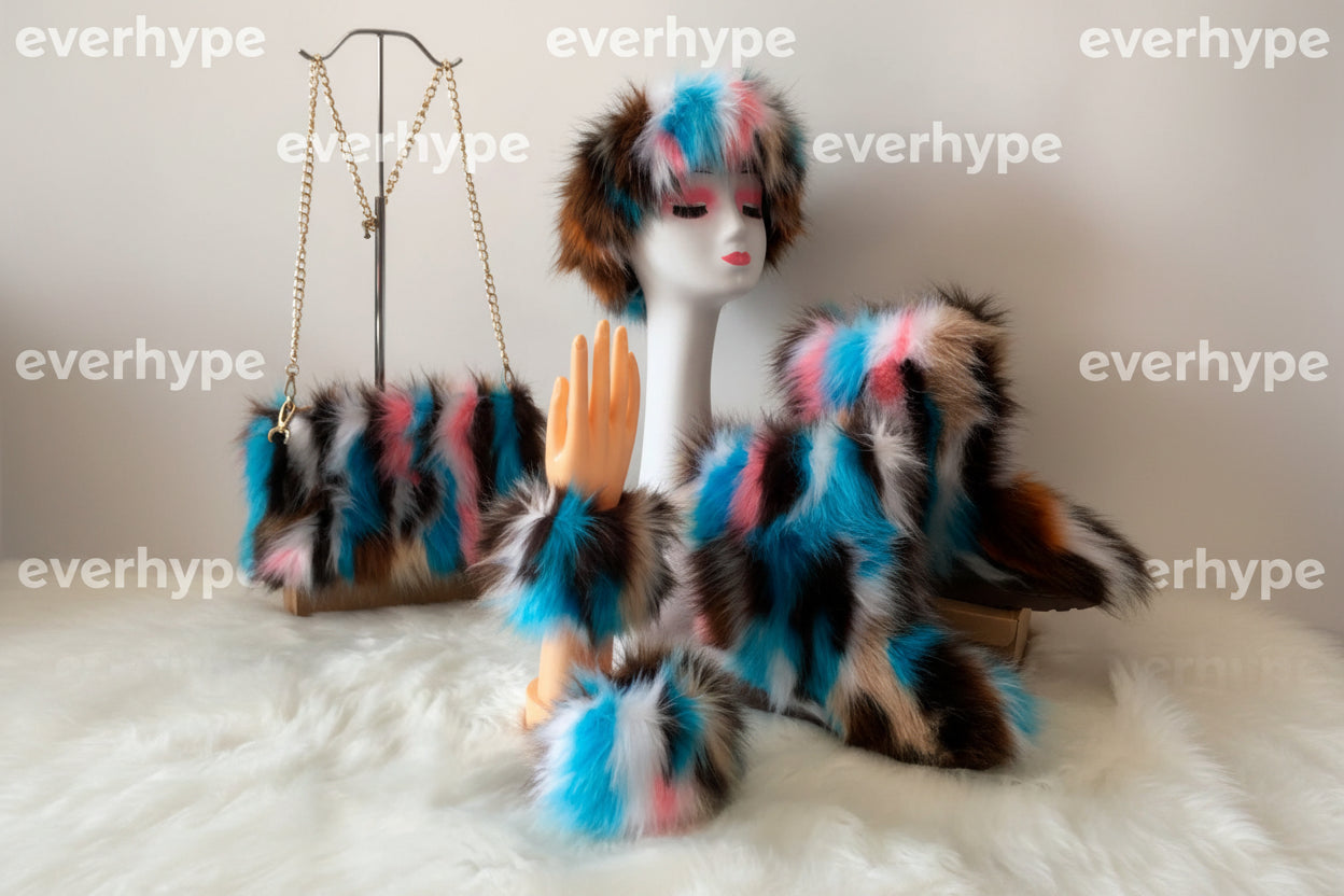 Luxury Faux Fur Winter Set - Furry Snow Boots, Purse, Cap & Headband - EverHype