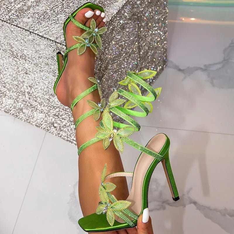 Eilyken Fashion Sexy Peep Toe Crystal Butterfly - knot Ankle Strap Sandals Woman Stiletto High Heels Banquet Party Pumps Shoes - EverHype