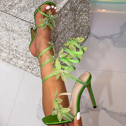 Eilyken Fashion Sexy Peep Toe Crystal Butterfly - knot Ankle Strap Sandals Woman Stiletto High Heels Banquet Party Pumps Shoes - EverHype