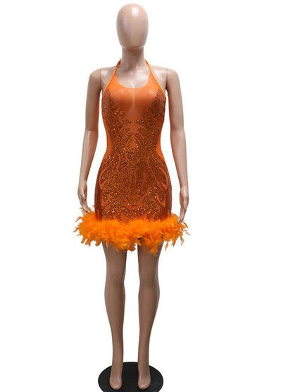 Mesh Sequin Feather Glam Dress - Sleeveless Party Dress | Birthday & Night Out - EverHype