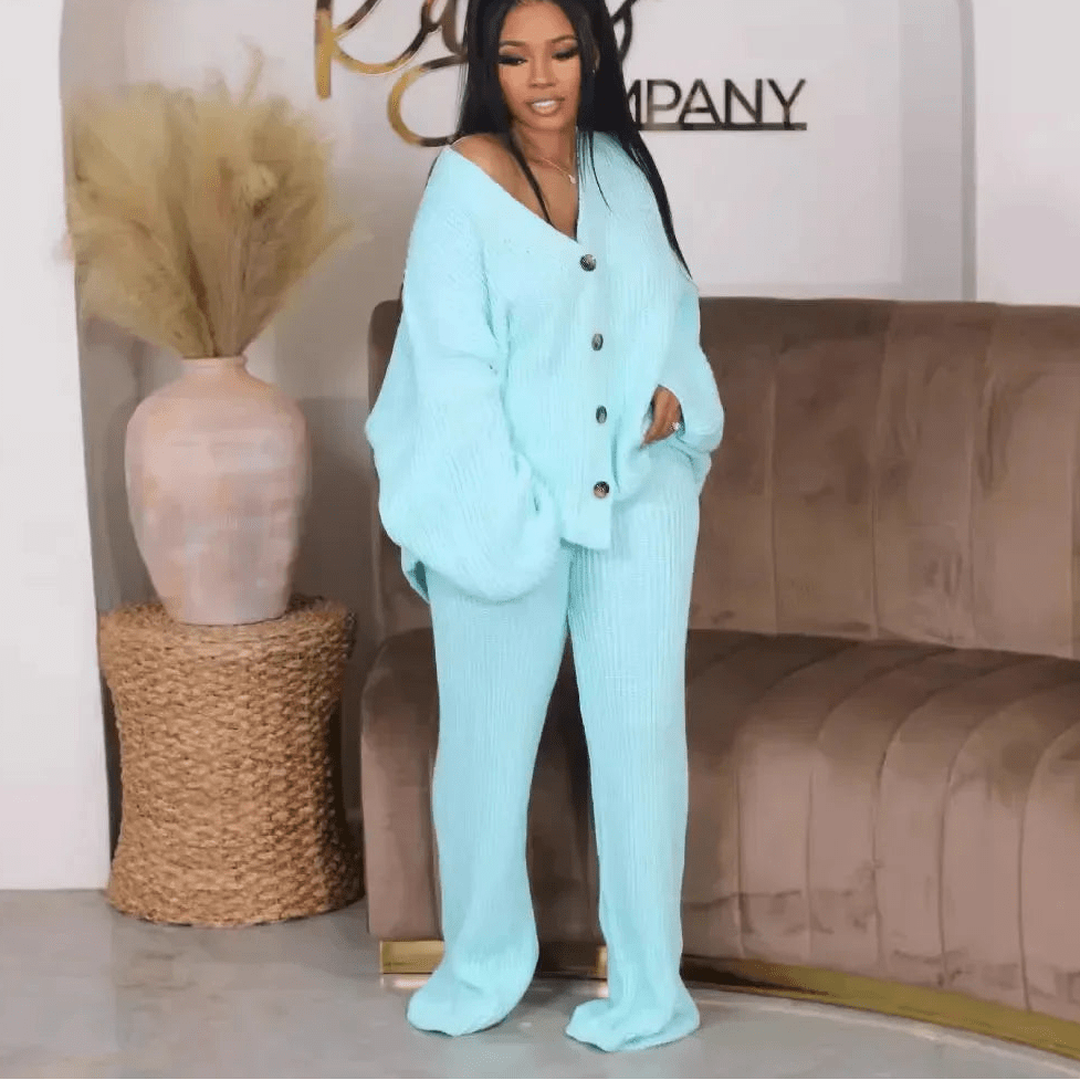 Knitted Button Sweater & Wide Leg Pants Set - 2 - Piece Fall Winter Outfit | EverHype 2026 - EverHype
