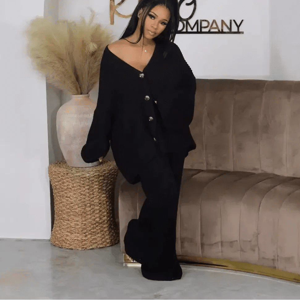 Knitted Button Sweater & Wide Leg Pants Set - 2 - Piece Fall Winter Outfit | EverHype 2026 - EverHype