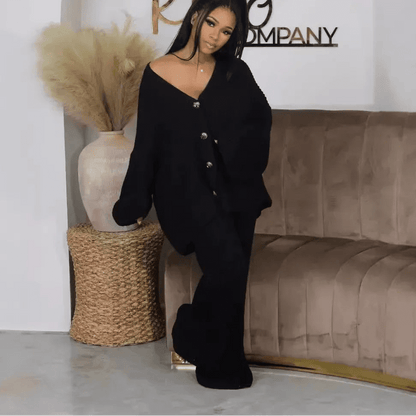 Knitted Button Sweater & Wide Leg Pants Set - 2 - Piece Fall Winter Outfit | EverHype 2026 - EverHype