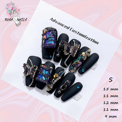 Fake Nails y2k Rainbow Discoloration Effect Handmade Tips Shine Chameleon Flakes Hologram Mirror Manicure Gothic Press on Nails - EverHype