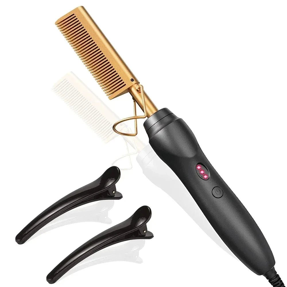 Pink Hot Comb - Electric Hair Straightening Iron for Wet & Dry Hair - EverHype