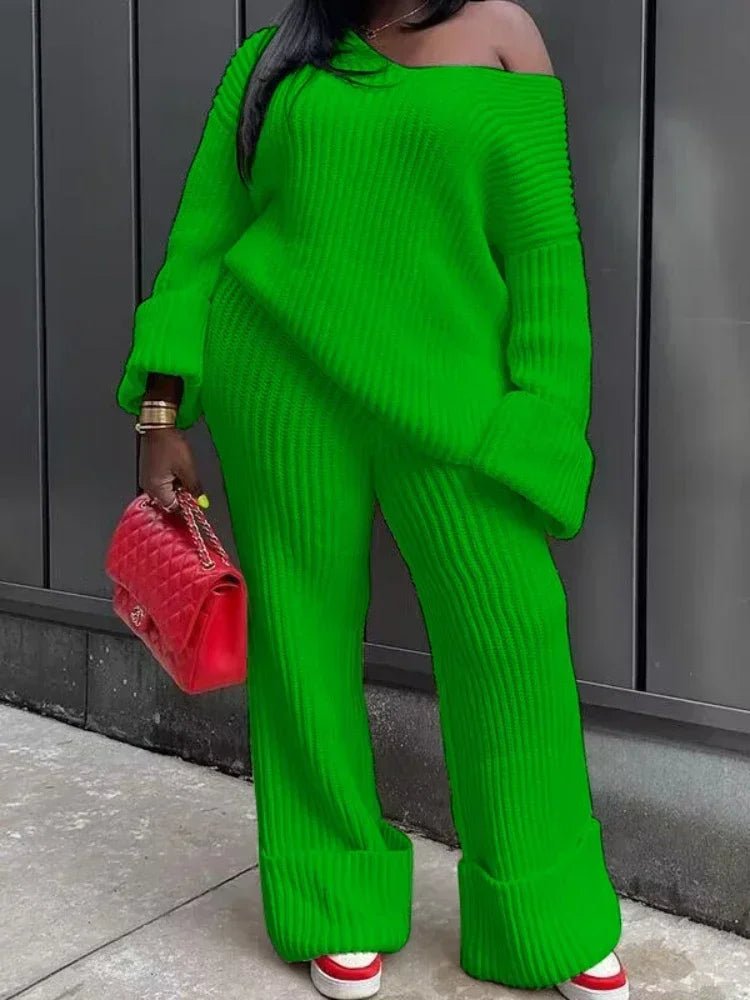 Knit Ribbed V - Neck Sweater & Wide Leg Pants Set - 2 - Piece Outfit | EverHype 2026 - EverHype