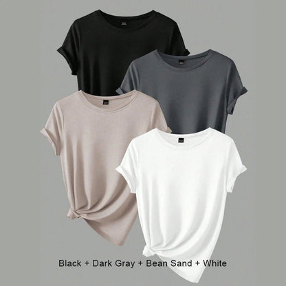4PCS Women's Trend T-shirts Leisure Summer Tops Woman Clothing Plus Size Short Sleeve T Shirt Clothes for Women Tee Top Outfit - EverHype