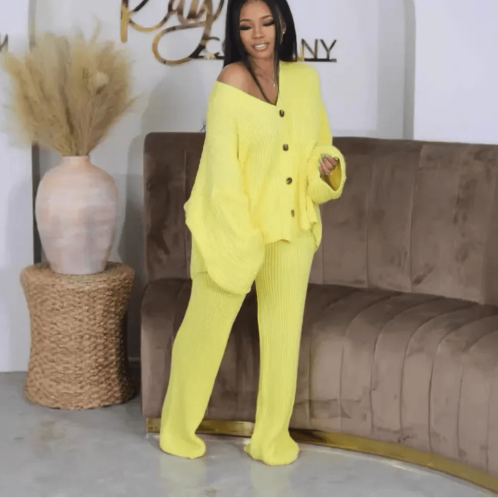 Knitted Button Sweater & Wide Leg Pants Set - 2 - Piece Fall Winter Outfit | EverHype 2026 - EverHype