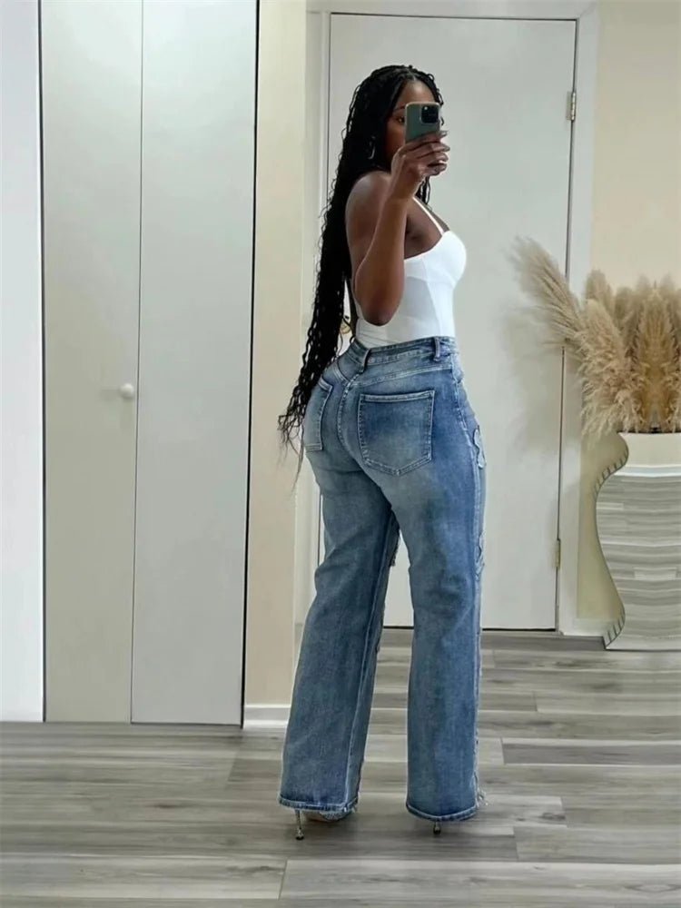 High Waist Wide Leg Jeans - Korean Streetwear Boyfriend Denim Pants for Women - EverHype