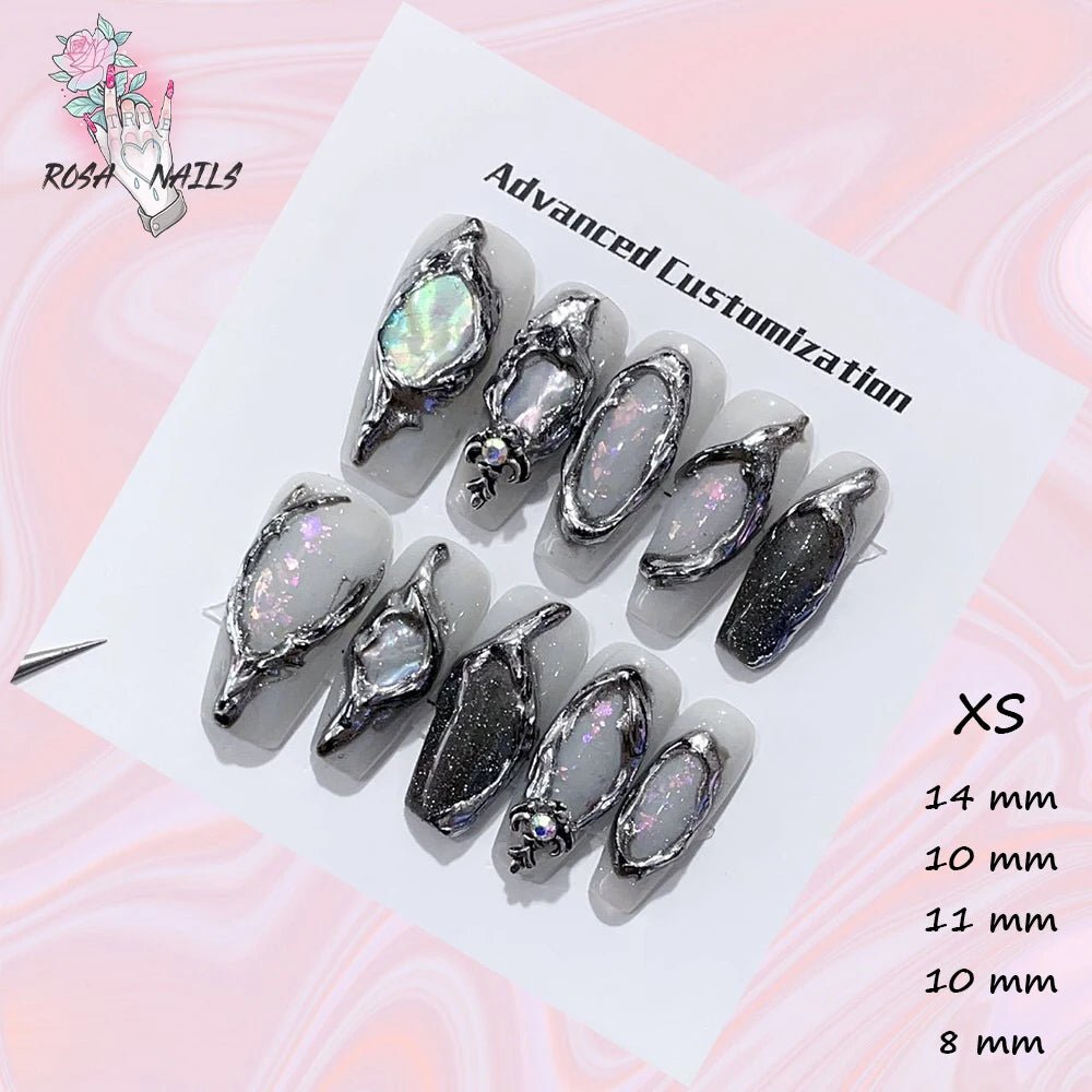 Fake Nails y2k Rainbow Discoloration Effect Handmade Tips Shine Chameleon Flakes Hologram Mirror Manicure Gothic Press on Nails - EverHype