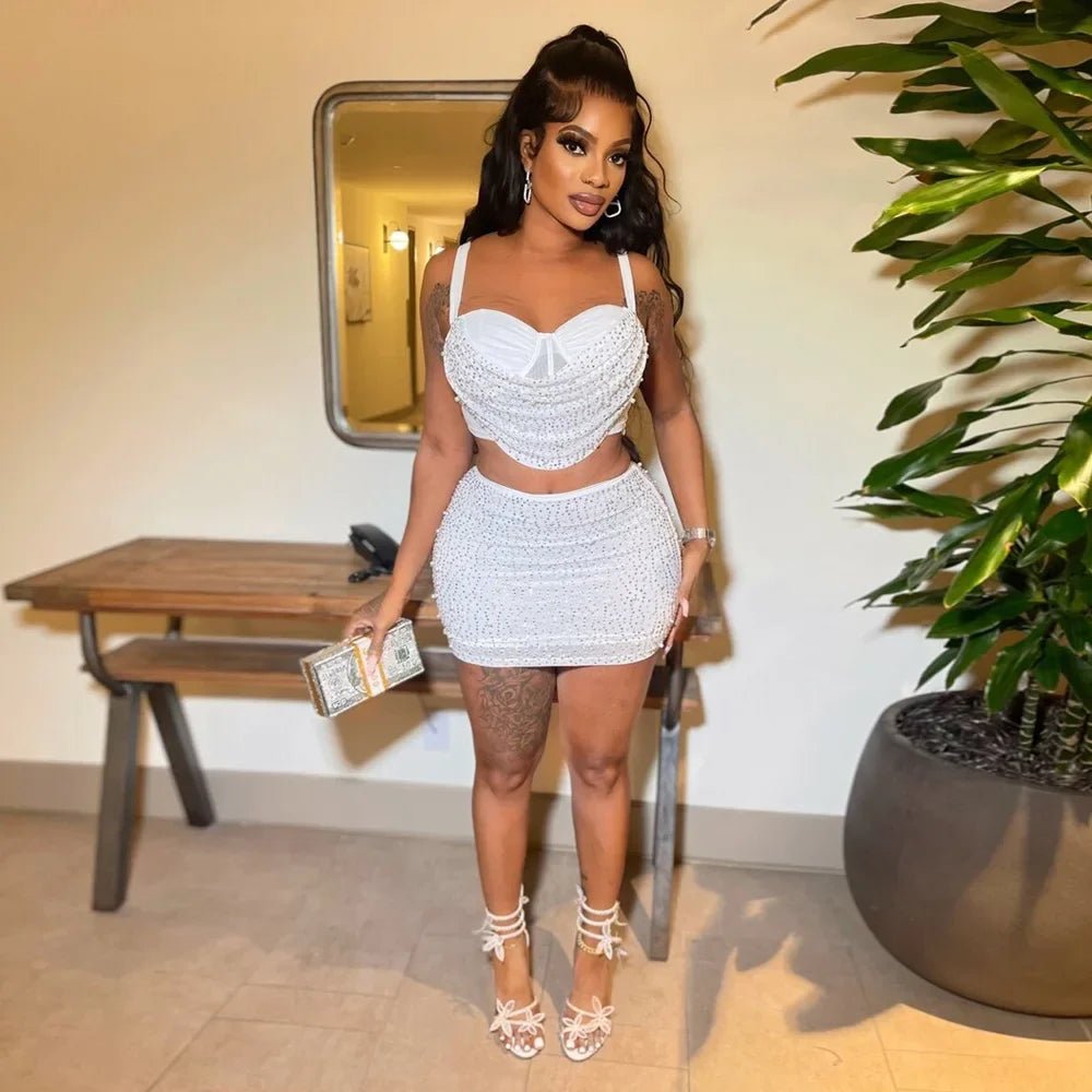 Diamond Rhinestone Midi Skirt & Strap Crop Top Set - 2 - Piece Sexy Party Outfit | EverHype 2026 - EverHype