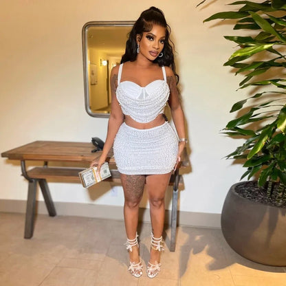 Diamond Rhinestone Midi Skirt & Strap Crop Top Set - 2 - Piece Sexy Party Outfit | EverHype 2026 - EverHype