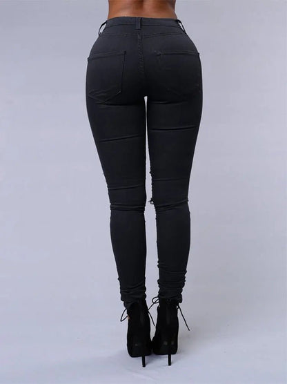 Ripped Skinny Jeans - Black & White Elastic Denim Pencil Pants | S - 3XL - EverHype