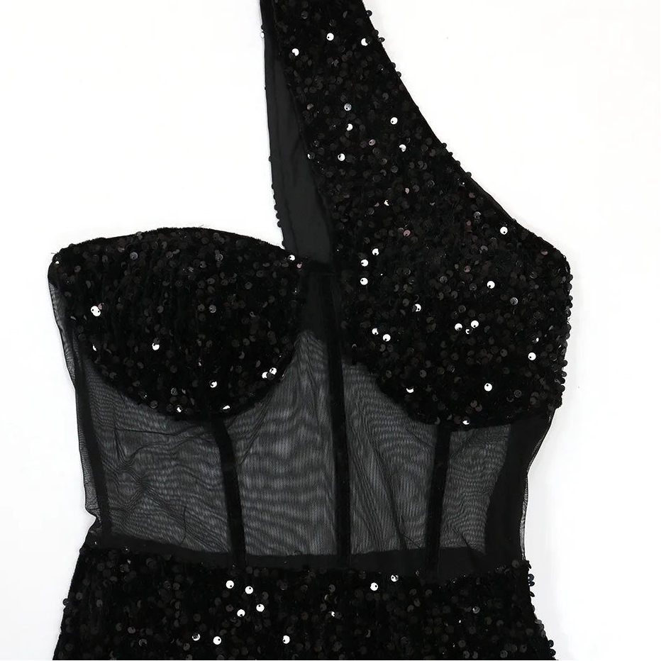 Sequin One Shoulder Party Dress - Sleeveless Backless Mini | Sexy Club Dress - EverHype
