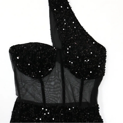 Sequin One Shoulder Party Dress - Sleeveless Backless Mini | Sexy Club Dress - EverHype