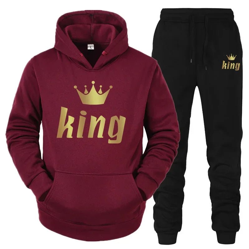 👑 King & Queen Couple Sweatsuit Bundle - 4 Piece Set | His & Hers Matching Hoodie & Jogger Pants - EverHype