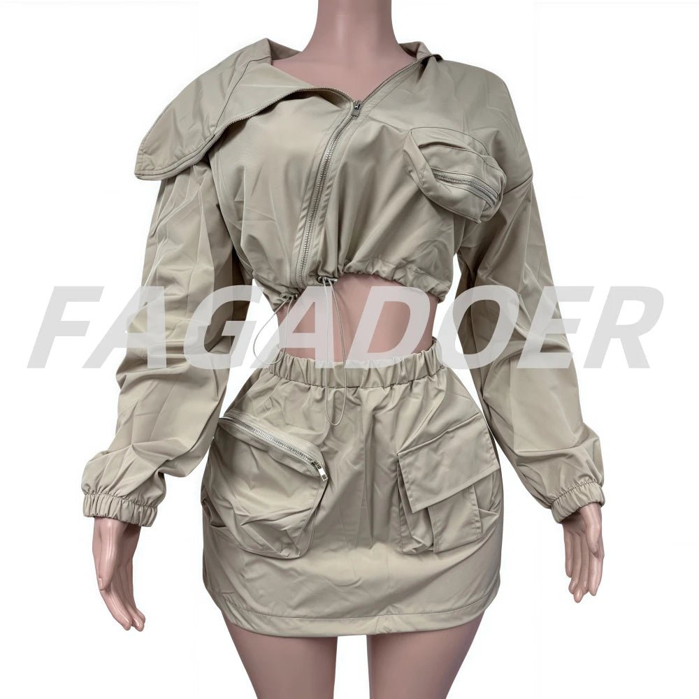 Women's 2 - Piece Skirt Set - Zip Jacket & Bodycon Skirt Outfit | Summer Fashion - EverHype