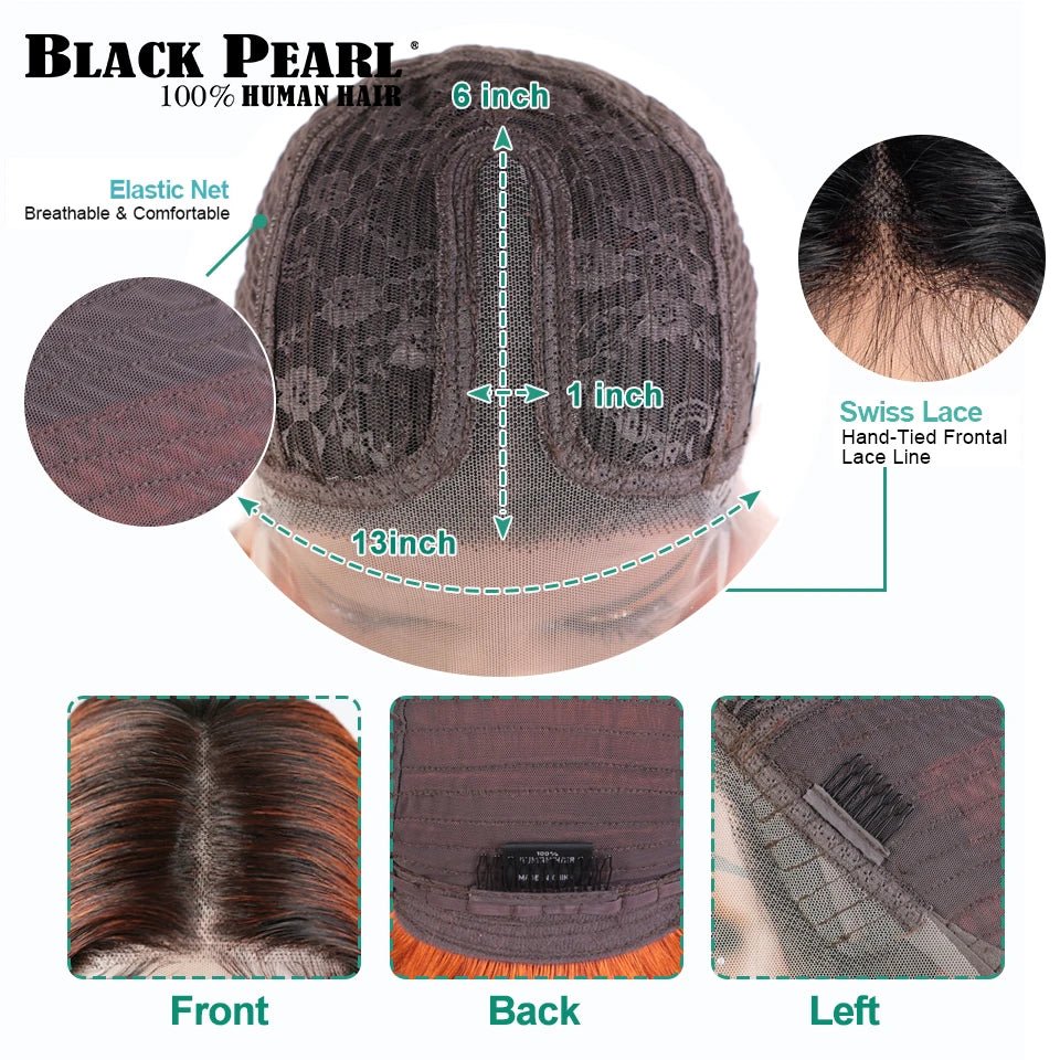 Black Pearl Ginger Lace Front 100% Human Hair Quality Wigs Glueless Wig Short Straight Bob Wig Lace Front Human Hair Wig - EverHype