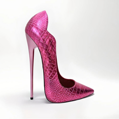 16cm Metallic Croc Pumps Pointed Toe Stiletto High Heels Slip on Pumps Designer Style Classic Heels for Women Customized Colors - EverHype